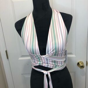 NWT Gold Hinge striped halter crop top size small